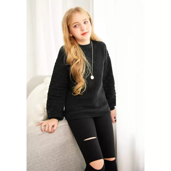 Arshiner Girls Crewneck Sweaters Chunky Lantern Sleeve Knit Jumper Tops Casual Drop Shoulder Pullover Outwear for 5-13 Years