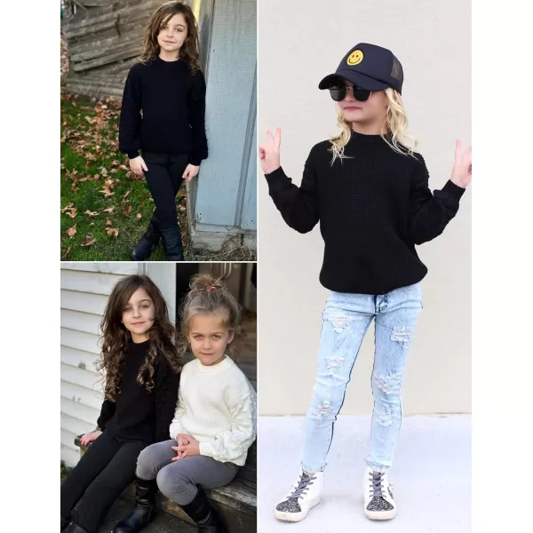 Arshiner Girls Crewneck Sweaters Chunky Lantern Sleeve Knit Jumper Tops Casual Drop Shoulder Pullover Outwear for 5-13 Years
