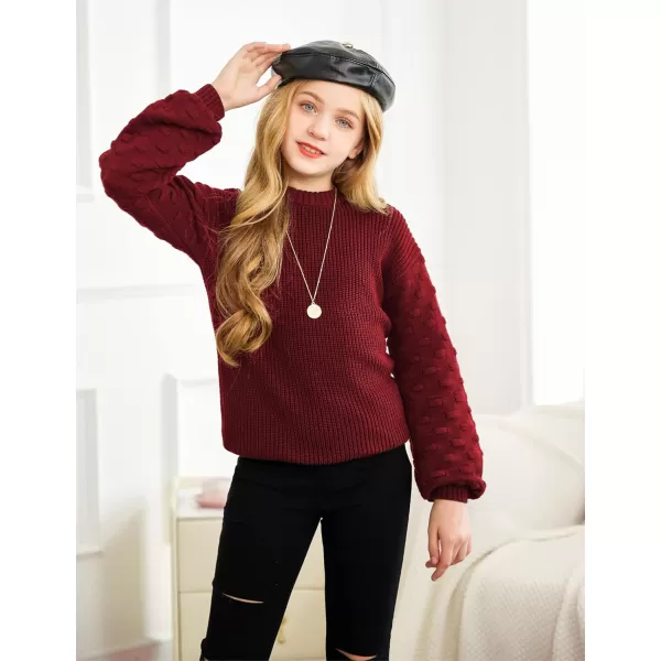 Arshiner Girls Crewneck Sweaters Chunky Lantern Sleeve Knit Jumper Tops Casual Drop Shoulder Pullover Outwear for 5-13 Years