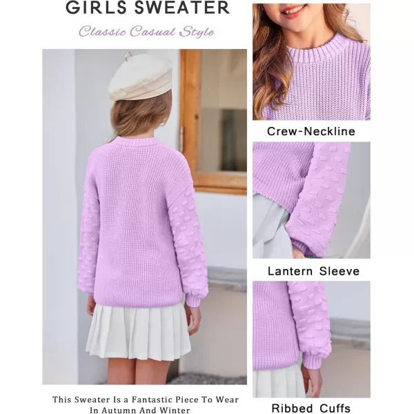 Arshiner Girls Crewneck Sweaters Chunky Lantern Sleeve Knit Jumper Tops Casual Drop Shoulder Pullover Outwear for 5-13 Years