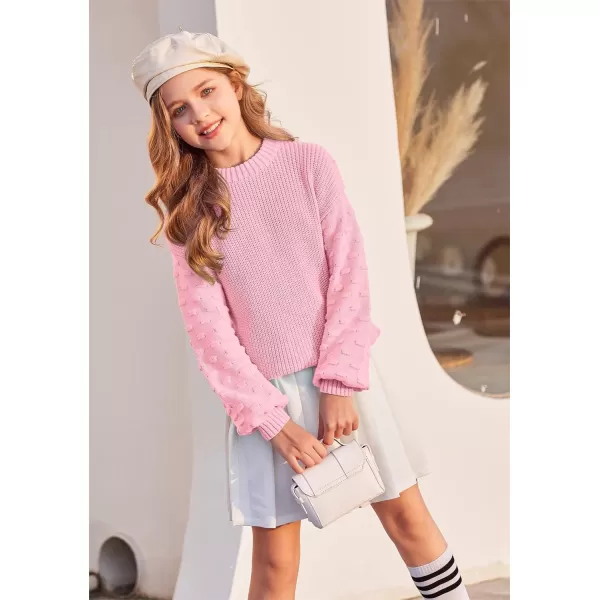 Arshiner Girls Crewneck Sweaters Chunky Lantern Sleeve Knit Jumper Tops Casual Drop Shoulder Pullover Outwear for 5-13 Years