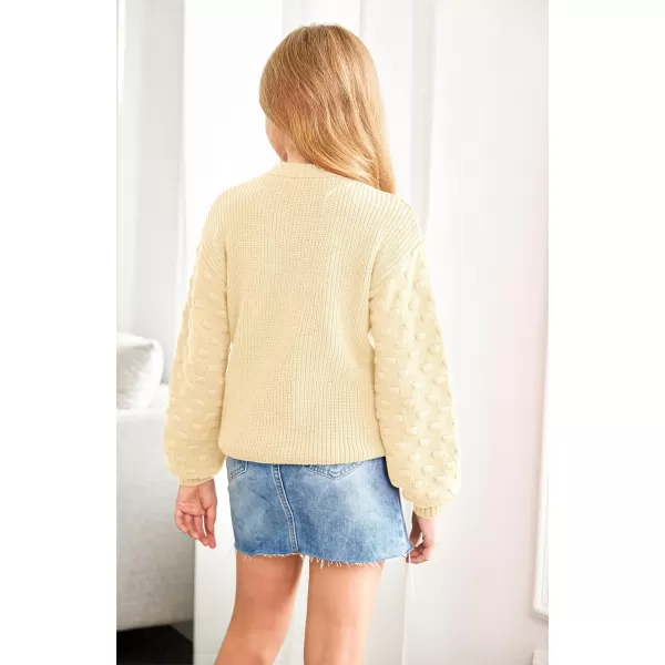 Arshiner Girls Crewneck Sweaters Chunky Lantern Sleeve Knit Jumper Tops Casual Drop Shoulder Pullover Outwear for 5-13 Years