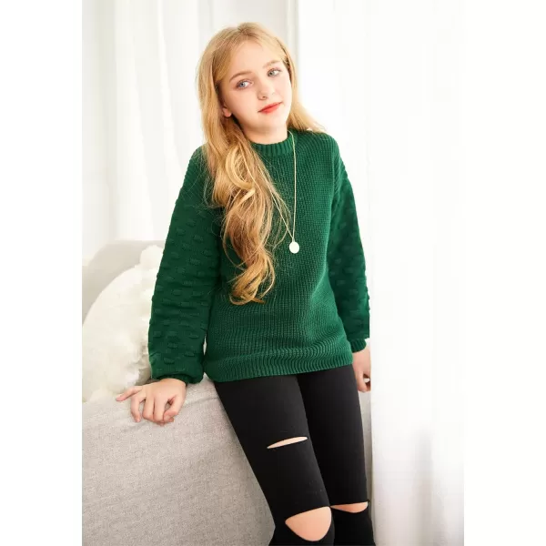 Arshiner Girls Crewneck Sweaters Chunky Lantern Sleeve Knit Jumper Tops Casual Drop Shoulder Pullover Outwear for 5-13 Years