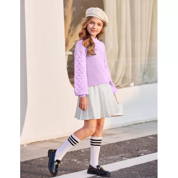 Arshiner Girls Crewneck Sweaters Chunky Lantern Sleeve Knit Jumper Tops Casual Drop Shoulder Pullover Outwear for 5-13 Years