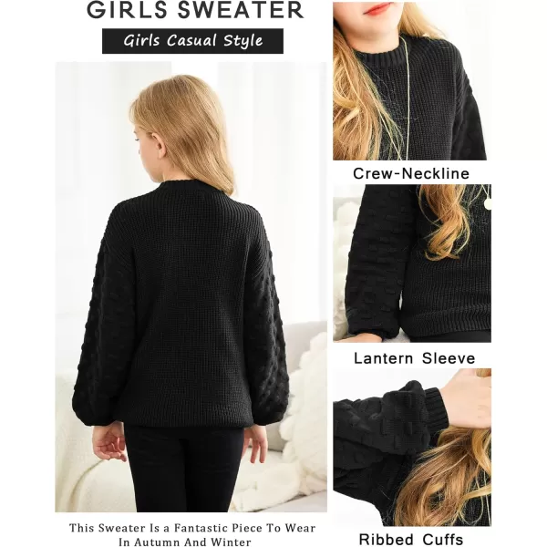 Arshiner Girls Crewneck Sweaters Chunky Lantern Sleeve Knit Jumper Tops Casual Drop Shoulder Pullover Outwear for 5-13 Years