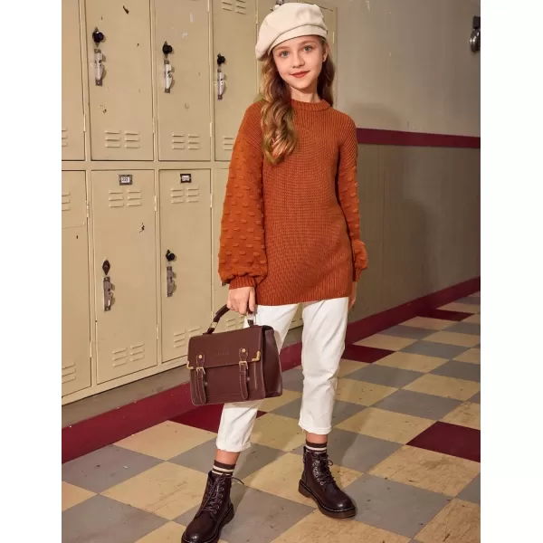 Arshiner Girls Crewneck Sweaters Chunky Lantern Sleeve Knit Jumper Tops Casual Drop Shoulder Pullover Outwear for 5-13 Years
