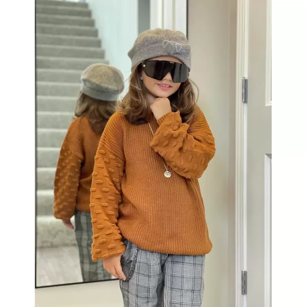 Arshiner Girls Crewneck Sweaters Chunky Lantern Sleeve Knit Jumper Tops Casual Drop Shoulder Pullover Outwear for 5-13 Years