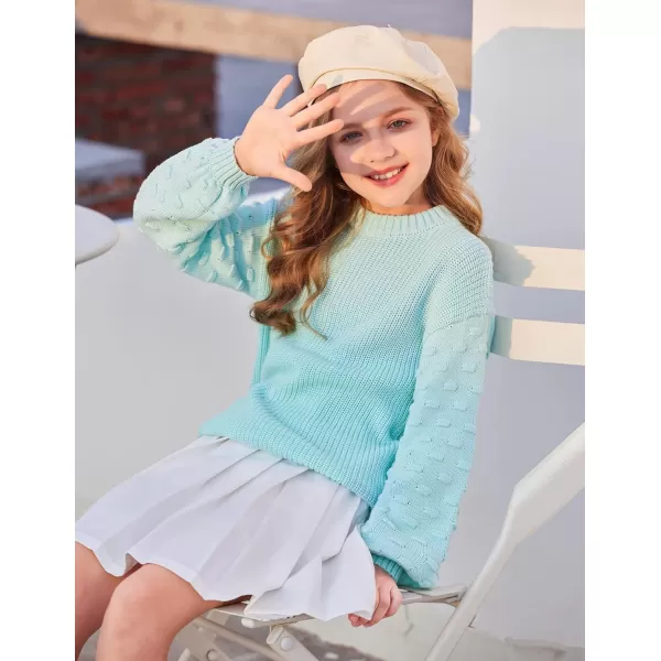 Arshiner Girls Crewneck Sweaters Chunky Lantern Sleeve Knit Jumper Tops Casual Drop Shoulder Pullover Outwear for 5-13 Years