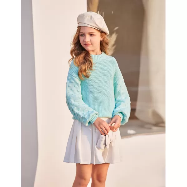 Arshiner Girls Crewneck Sweaters Chunky Lantern Sleeve Knit Jumper Tops Casual Drop Shoulder Pullover Outwear for 5-13 Years