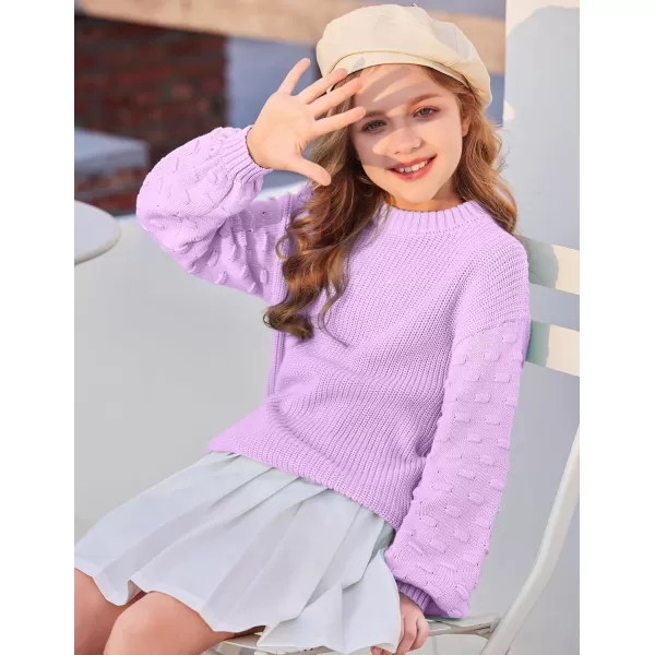 Arshiner Girls Crewneck Sweaters Chunky Lantern Sleeve Knit Jumper Tops Casual Drop Shoulder Pullover Outwear for 5-13 Years