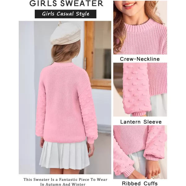 Arshiner Girls Crewneck Sweaters Chunky Lantern Sleeve Knit Jumper Tops Casual Drop Shoulder Pullover Outwear for 5-13 Years