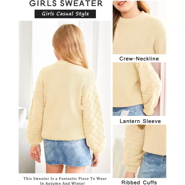 Arshiner Girls Crewneck Sweaters Chunky Lantern Sleeve Knit Jumper Tops Casual Drop Shoulder Pullover Outwear for 5-13 Years
