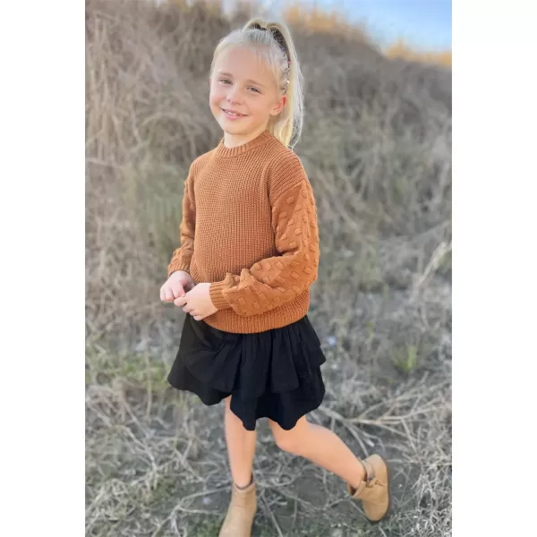 Arshiner Girls Crewneck Sweaters Chunky Lantern Sleeve Knit Jumper Tops Casual Drop Shoulder Pullover Outwear for 5-13 Years