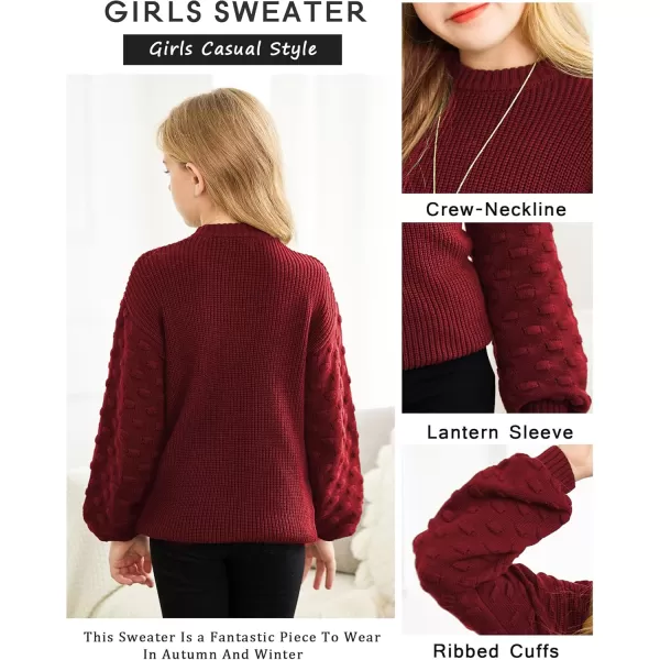 Arshiner Girls Crewneck Sweaters Chunky Lantern Sleeve Knit Jumper Tops Casual Drop Shoulder Pullover Outwear for 5-13 Years