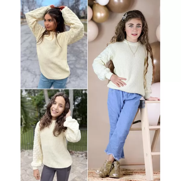 Arshiner Girls Crewneck Sweaters Chunky Lantern Sleeve Knit Jumper Tops Casual Drop Shoulder Pullover Outwear for 5-13 Years