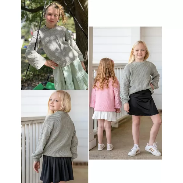Arshiner Girls Crewneck Sweaters Chunky Lantern Sleeve Knit Jumper Tops Casual Drop Shoulder Pullover Outwear for 5-13 Years