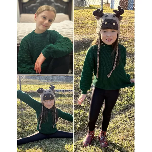 Arshiner Girls Crewneck Sweaters Chunky Lantern Sleeve Knit Jumper Tops Casual Drop Shoulder Pullover Outwear for 5-13 Years