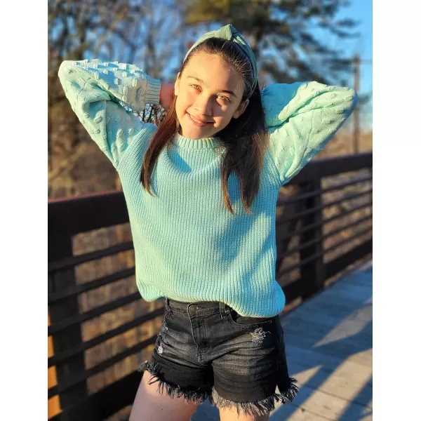 Arshiner Girls Crewneck Sweaters Chunky Lantern Sleeve Knit Jumper Tops Casual Drop Shoulder Pullover Outwear for 5-13 Years