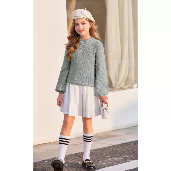Arshiner Girls Crewneck Sweaters Chunky Lantern Sleeve Knit Jumper Tops Casual Drop Shoulder Pullover Outwear for 5-13 Years