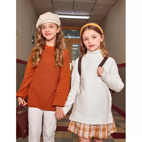 Arshiner Girls Crewneck Sweaters Chunky Lantern Sleeve Knit Jumper Tops Casual Drop Shoulder Pullover Outwear for 5-13 Years
