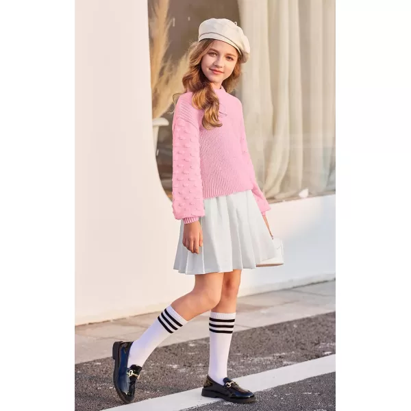 Arshiner Girls Crewneck Sweaters Chunky Lantern Sleeve Knit Jumper Tops Casual Drop Shoulder Pullover Outwear for 5-13 Years