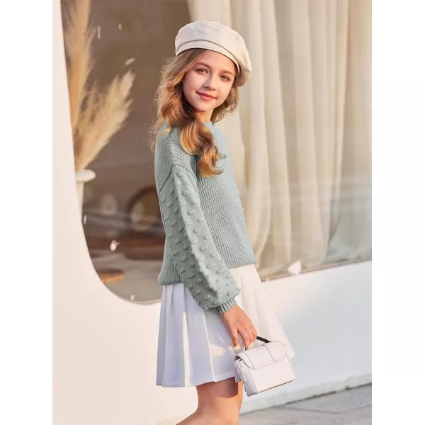 Arshiner Girls Crewneck Sweaters Chunky Lantern Sleeve Knit Jumper Tops Casual Drop Shoulder Pullover Outwear for 5-13 Years