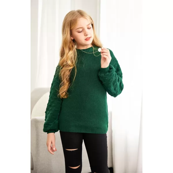 Arshiner Girls Crewneck Sweaters Chunky Lantern Sleeve Knit Jumper Tops Casual Drop Shoulder Pullover Outwear for 5-13 Years