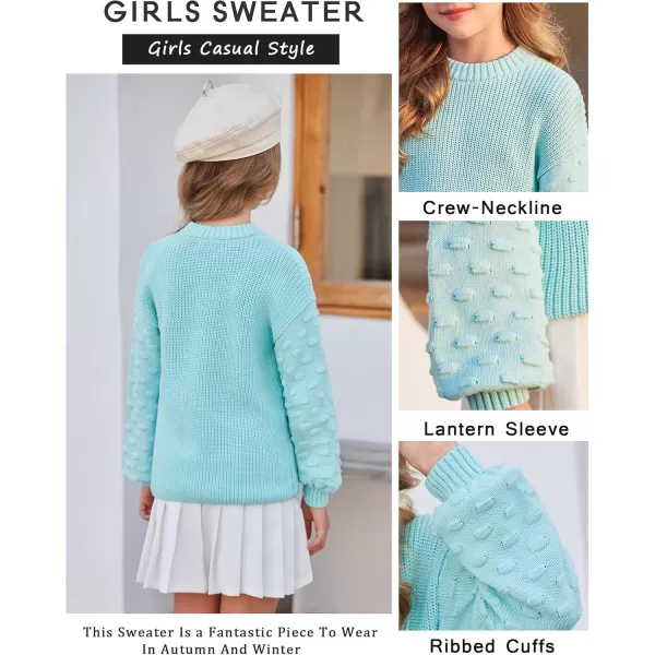Arshiner Girls Crewneck Sweaters Chunky Lantern Sleeve Knit Jumper Tops Casual Drop Shoulder Pullover Outwear for 5-13 Years