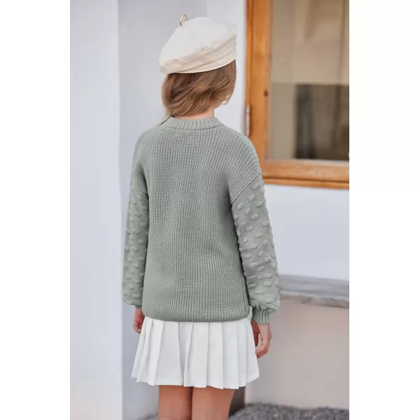 Arshiner Girls Crewneck Sweaters Chunky Lantern Sleeve Knit Jumper Tops Casual Drop Shoulder Pullover Outwear for 5-13 Years