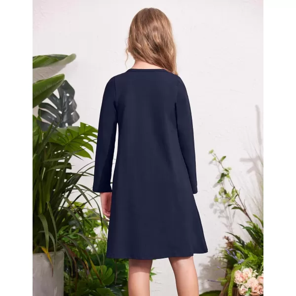 Arshiner Girls Dress Kids Long Sleeve Solid Color Casual T-Shirt Dress
