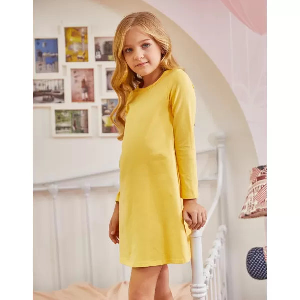 Arshiner Girls Dress Kids Long Sleeve Solid Color Casual T-Shirt Dress