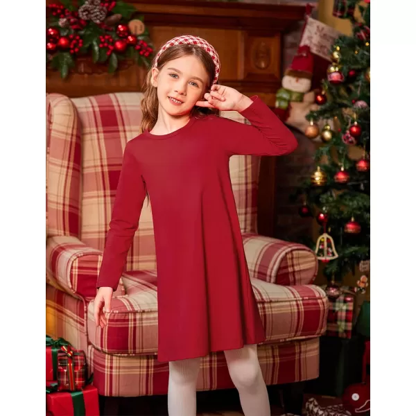 Arshiner Girls Dress Kids Long Sleeve Solid Color Casual T-Shirt Dress