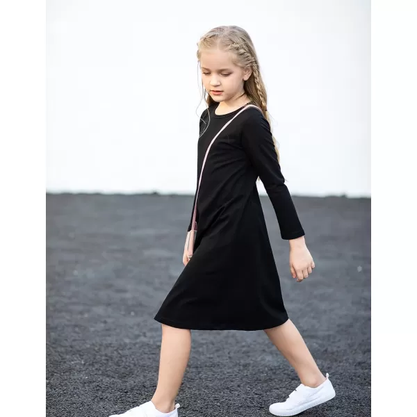 Arshiner Girls Dress Kids Long Sleeve Solid Color Casual T-Shirt Dress