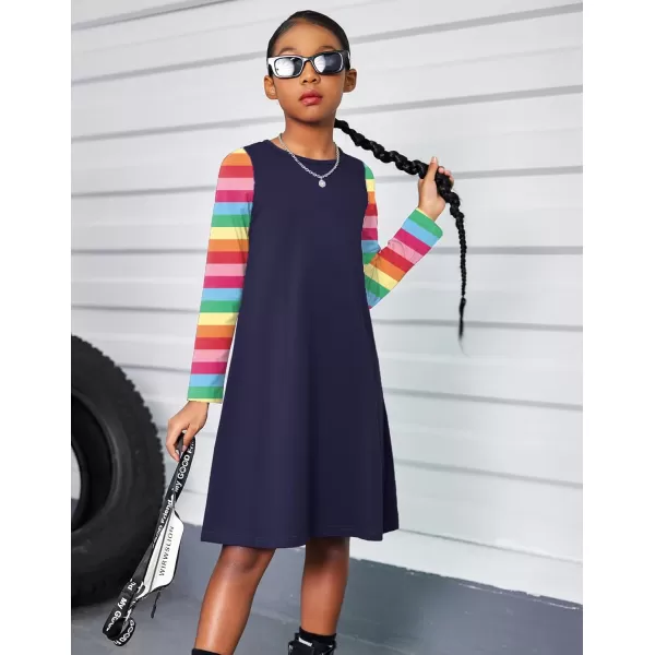 Arshiner Girls Dress Kids Long Sleeve Solid Color Casual T-Shirt Dress