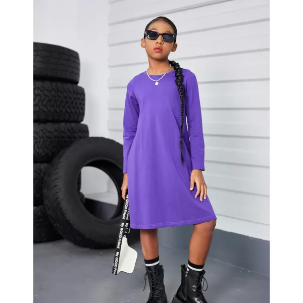 Arshiner Girls Dress Kids Long Sleeve Solid Color Casual T-Shirt Dress