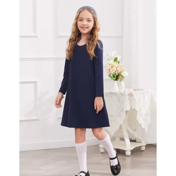 Arshiner Girls Dress Kids Long Sleeve Solid Color Casual T-Shirt Dress