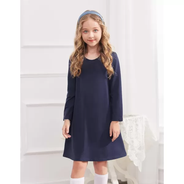 Arshiner Girls Dress Kids Long Sleeve Solid Color Casual T-Shirt Dress