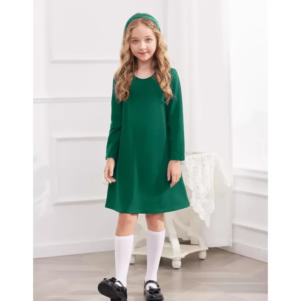 Arshiner Girls Dress Kids Long Sleeve Solid Color Casual T-Shirt Dress
