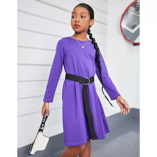 Arshiner Girls Dress Kids Long Sleeve Solid Color Casual T-Shirt Dress