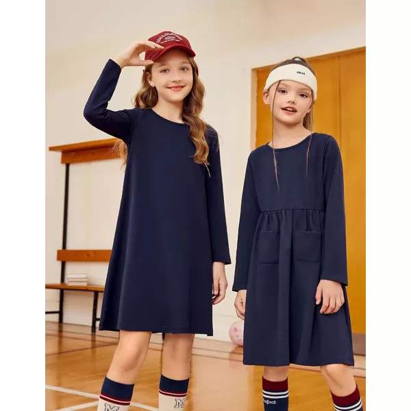 Arshiner Girls Dress Kids Long Sleeve Solid Color Casual T-Shirt Dress