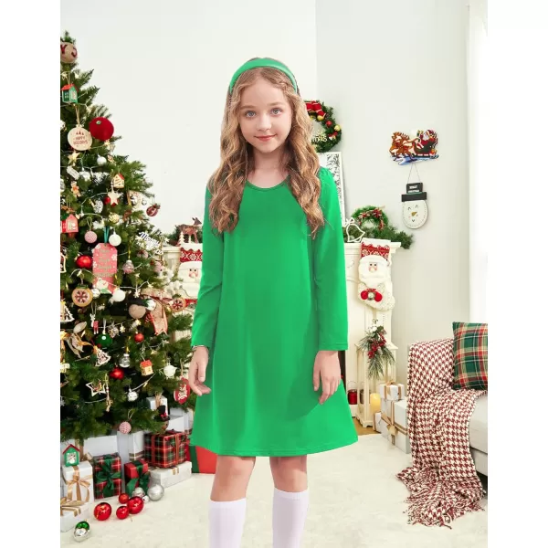 Arshiner Girls Dress Kids Long Sleeve Solid Color Casual T-Shirt Dress