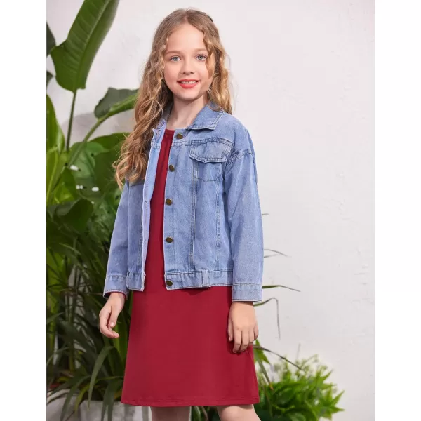 Arshiner Girls Dress Kids Long Sleeve Solid Color Casual T-Shirt Dress