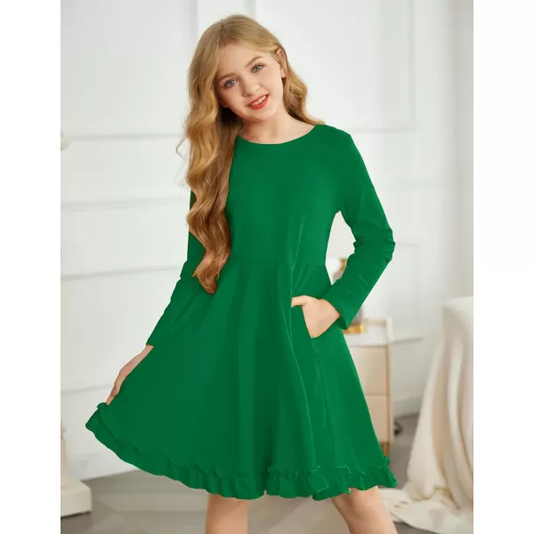 Arshiner Girls Dress Long Sleeve A Line Twirly Skater Loose Casual/Party Dresses with Pocket