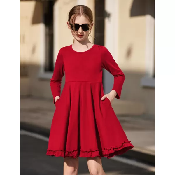 Arshiner Girls Dress Long Sleeve A Line Twirly Skater Loose Casual/Party Dresses with Pocket
