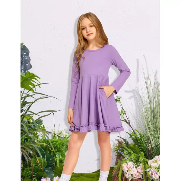 Arshiner Girls Dress Long Sleeve A Line Twirly Skater Loose Casual/Party Dresses with Pocket