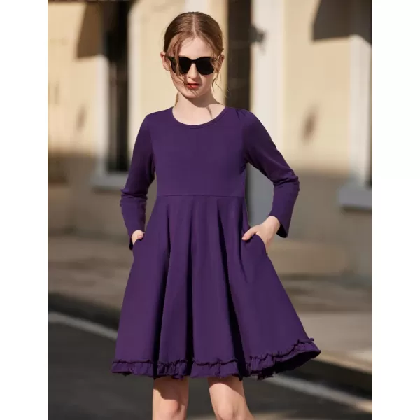 Arshiner Girls Dress Long Sleeve A Line Twirly Skater Loose Casual/Party Dresses with Pocket