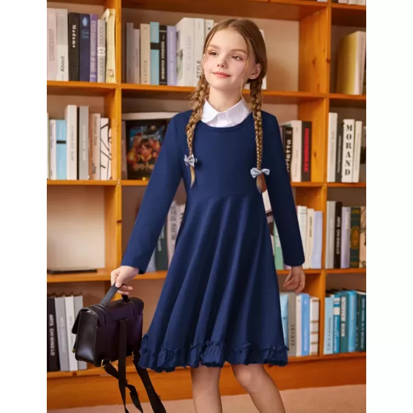 Arshiner Girls Dress Long Sleeve A Line Twirly Skater Loose Casual/Party Dresses with Pocket