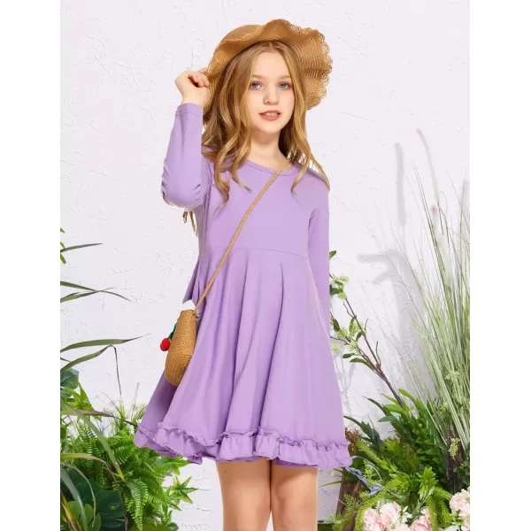 Arshiner Girls Dress Long Sleeve A Line Twirly Skater Loose Casual/Party Dresses with Pocket