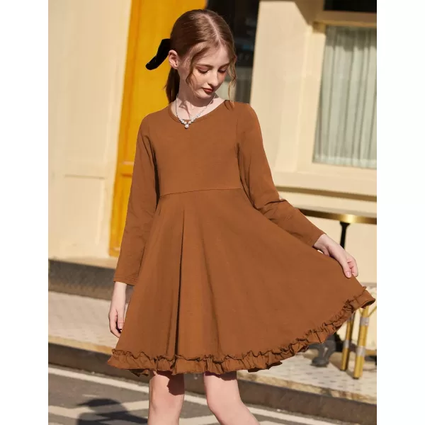 Arshiner Girls Dress Long Sleeve A Line Twirly Skater Loose Casual/Party Dresses with Pocket