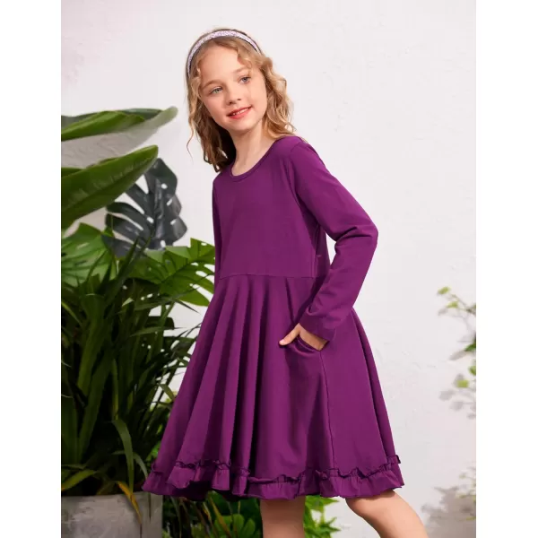 Arshiner Girls Dress Long Sleeve A Line Twirly Skater Loose Casual/Party Dresses with Pocket